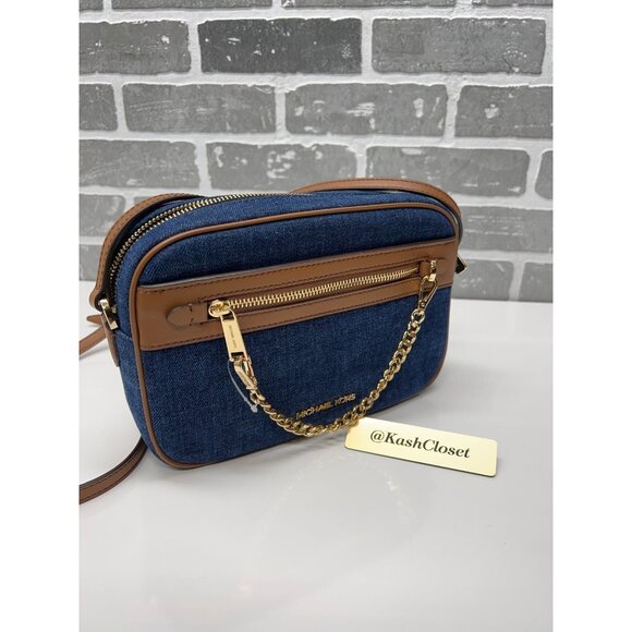 Michael Kors crossbody large chain zip purse messenger bag indigo - Picture 1 of 10